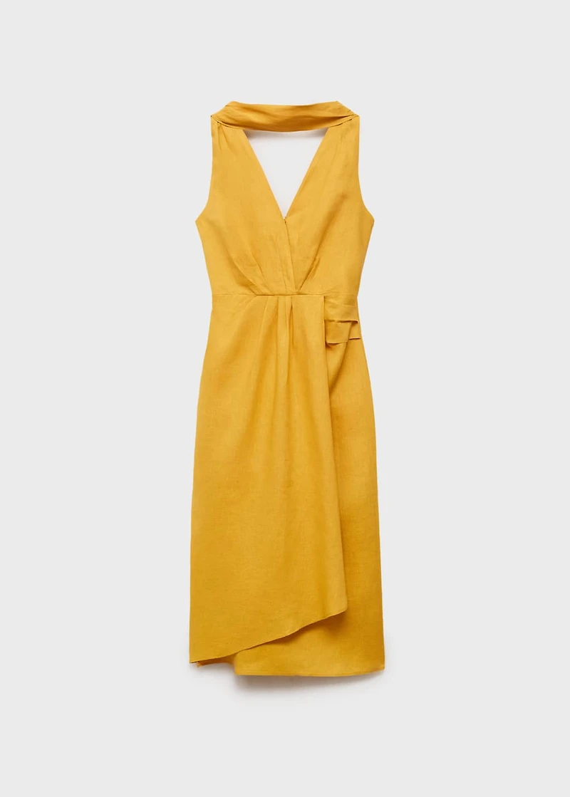 Linen pleated midi-dress