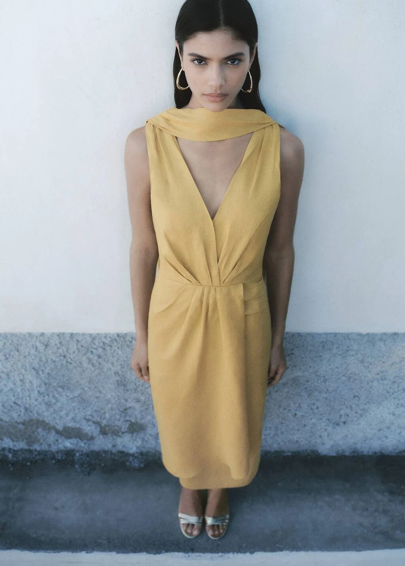 Linen pleated midi-dress