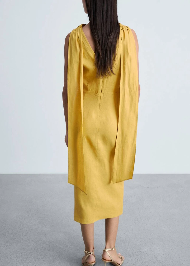Linen pleated midi-dress
