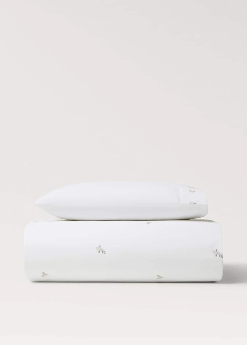 Cotton percale embroidered-flower duvet cover for crib