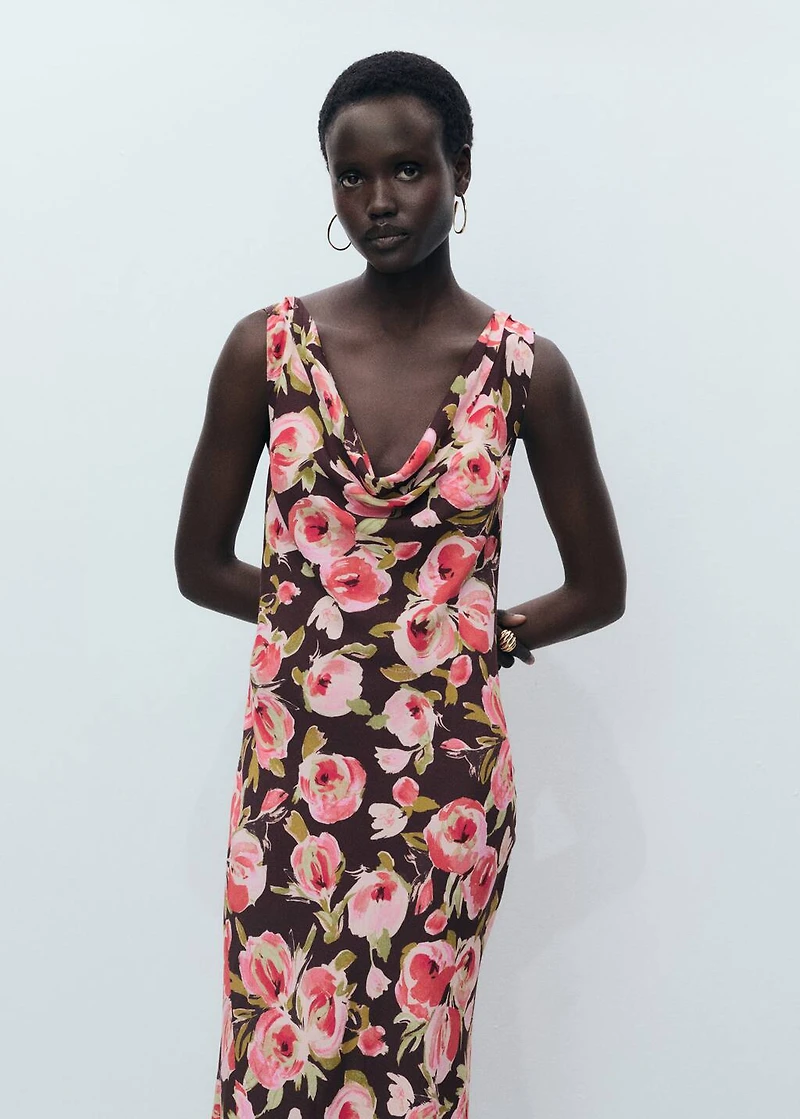 Floral dress with draped neck