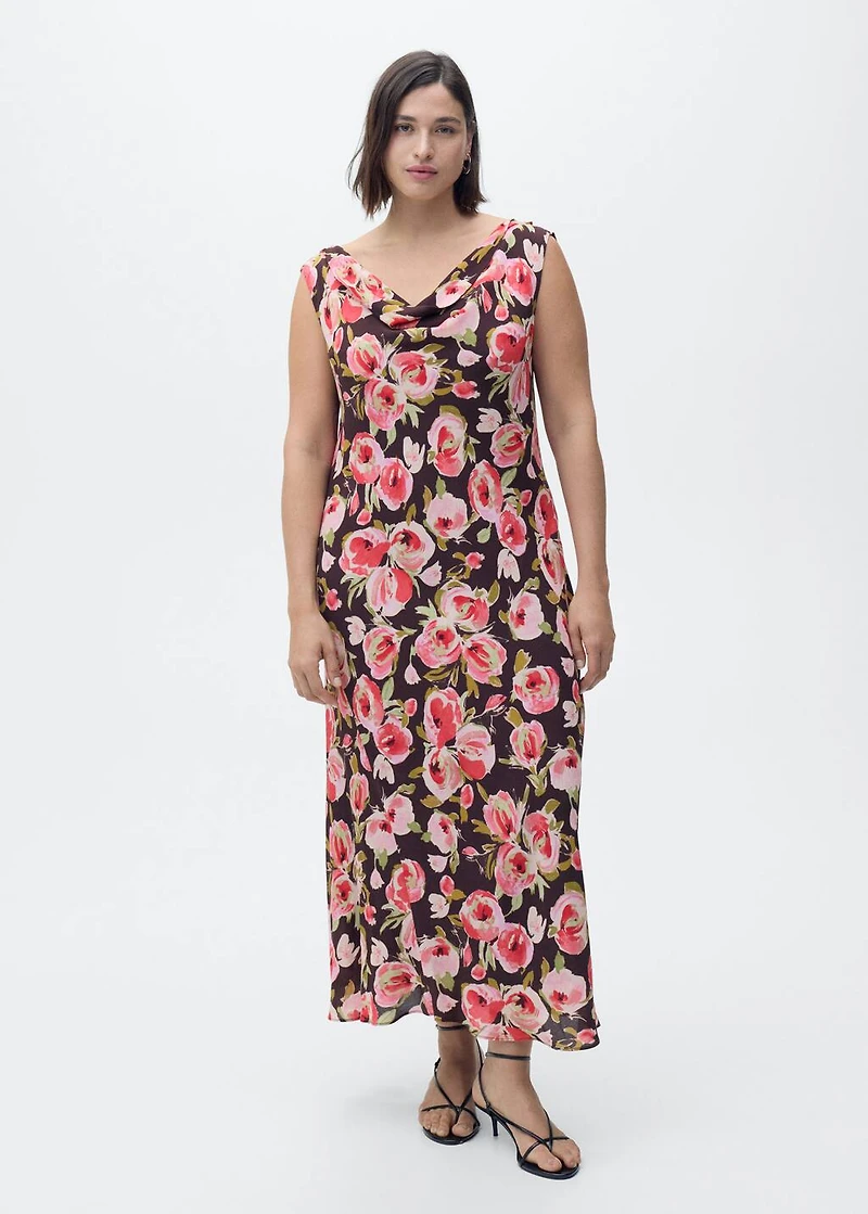 Floral dress with draped neck