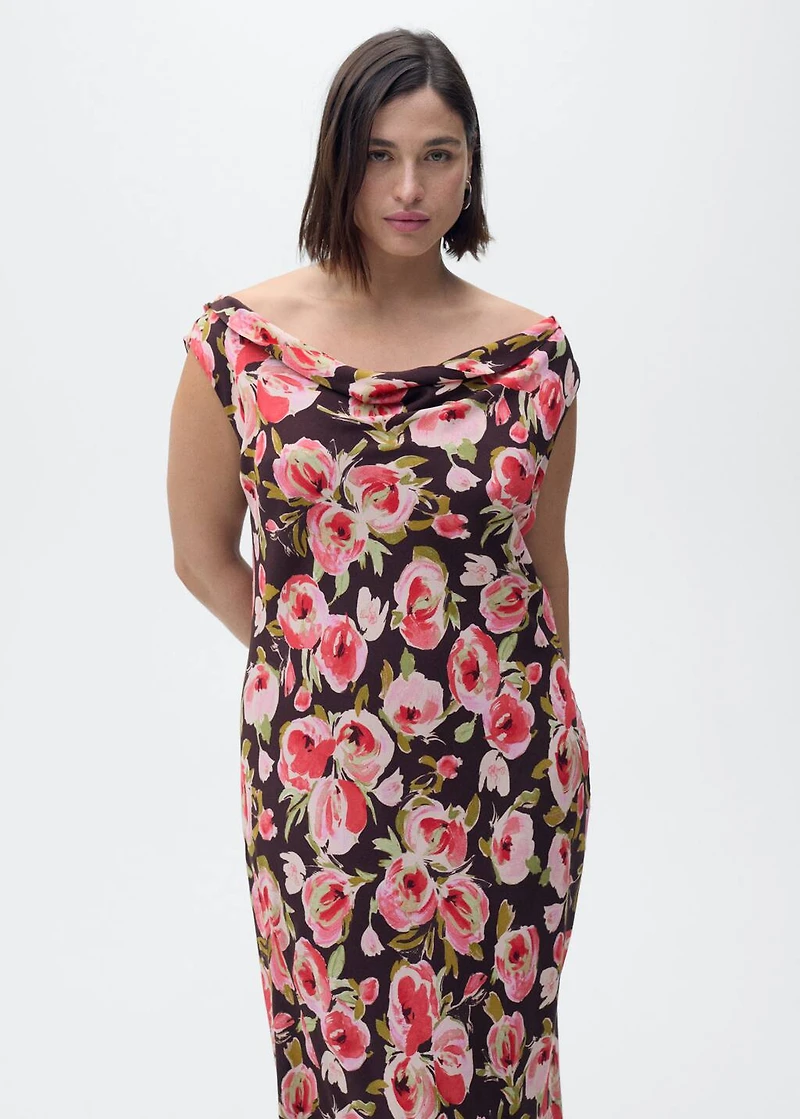 Floral dress with draped neck