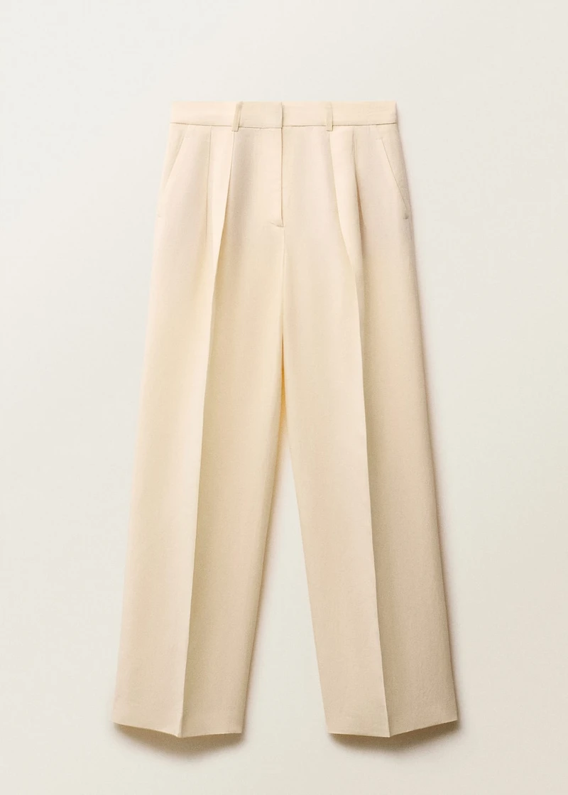 Straight-fit linen-blend suit pants