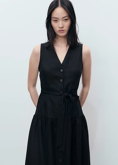 Linen midi-dress with belt