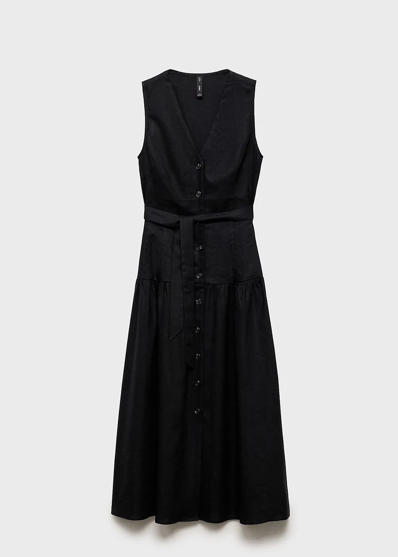 Linen midi-dress with belt