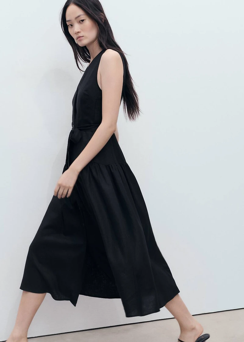 Linen midi-dress with belt