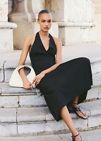 Halter neck cotton midi-dress