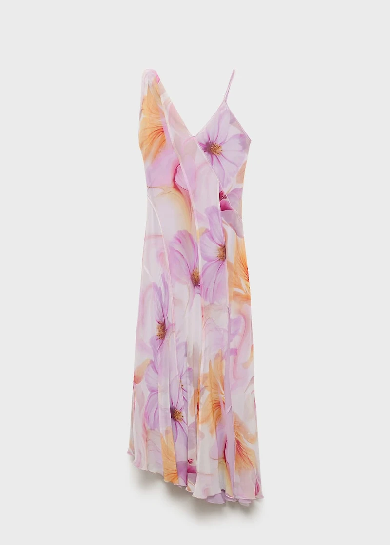 Floral-print dress with asymmetrical straps