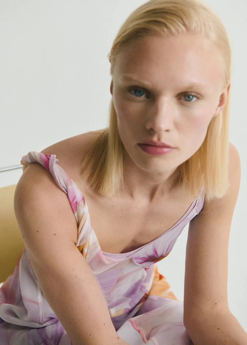 Floral-print dress with asymmetrical straps
