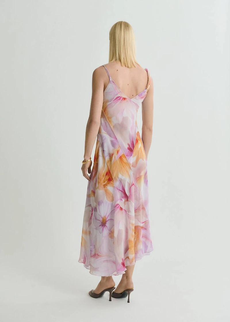 Floral-print dress with asymmetrical straps