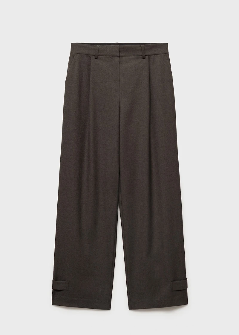 Buttoned-hem wide leg pants