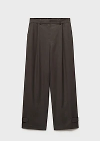 Buttoned-hem wide leg pants