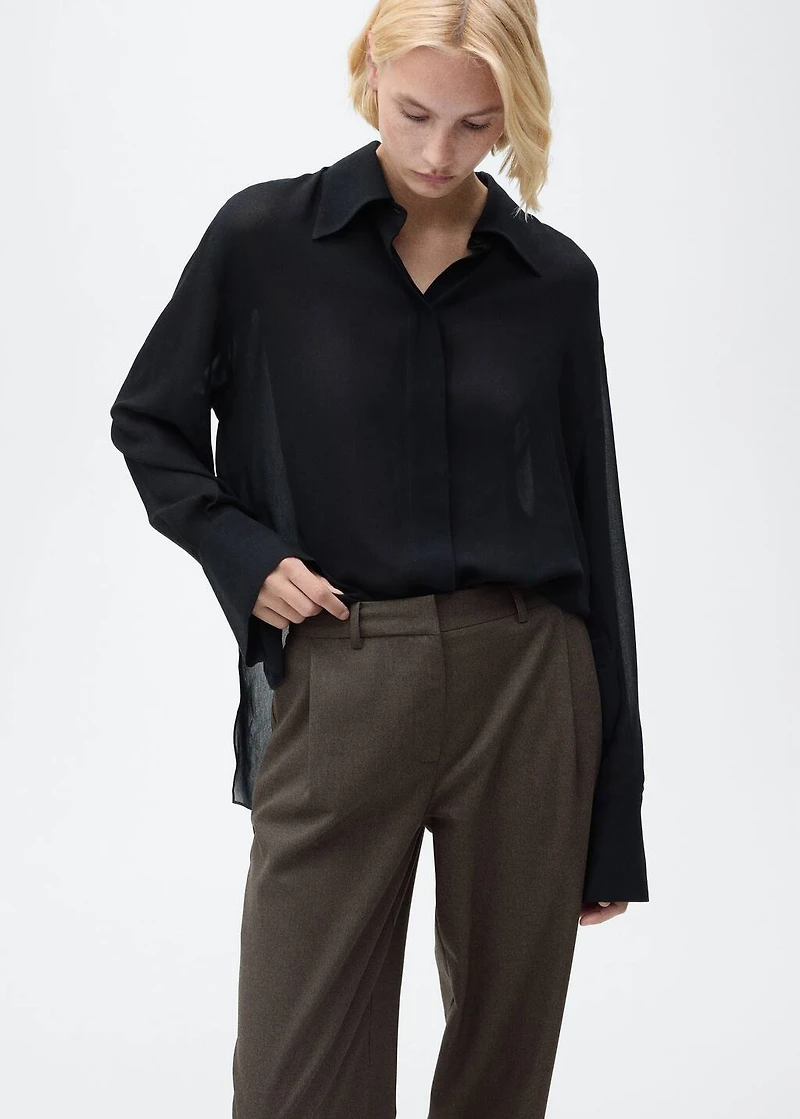 Buttoned-hem wide leg pants