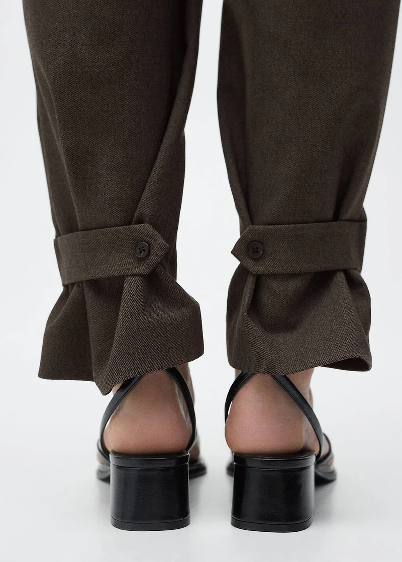 Buttoned-hem wide leg pants