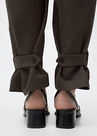 Buttoned-hem wide leg pants