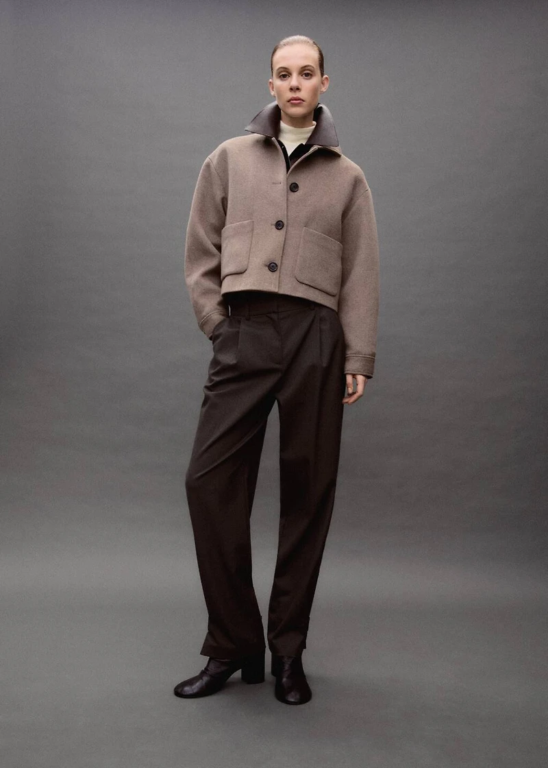 Buttoned-hem wide leg pants