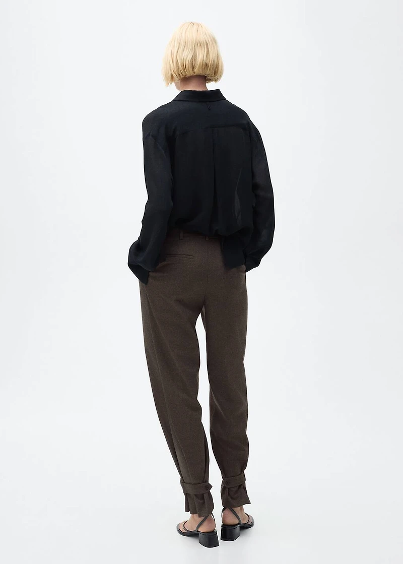 Buttoned-hem wide leg pants