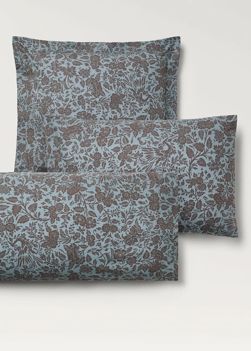 Cotton percale printed two-tone floral pillowcase 45x110 cm