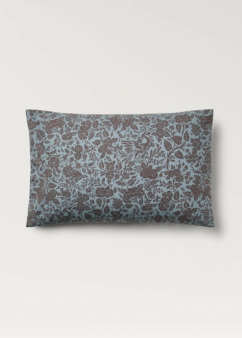 Two cotton percale two-tone floral-print pillowcases 50x75 cm