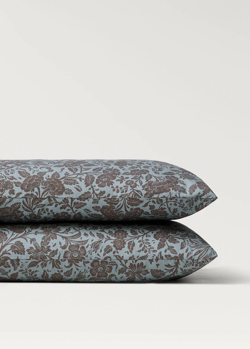 Two cotton percale two-tone floral-print pillowcases 50x75 cm