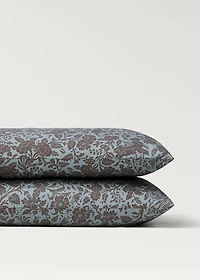 Two cotton percale two-tone floral-print pillowcases 50x75 cm