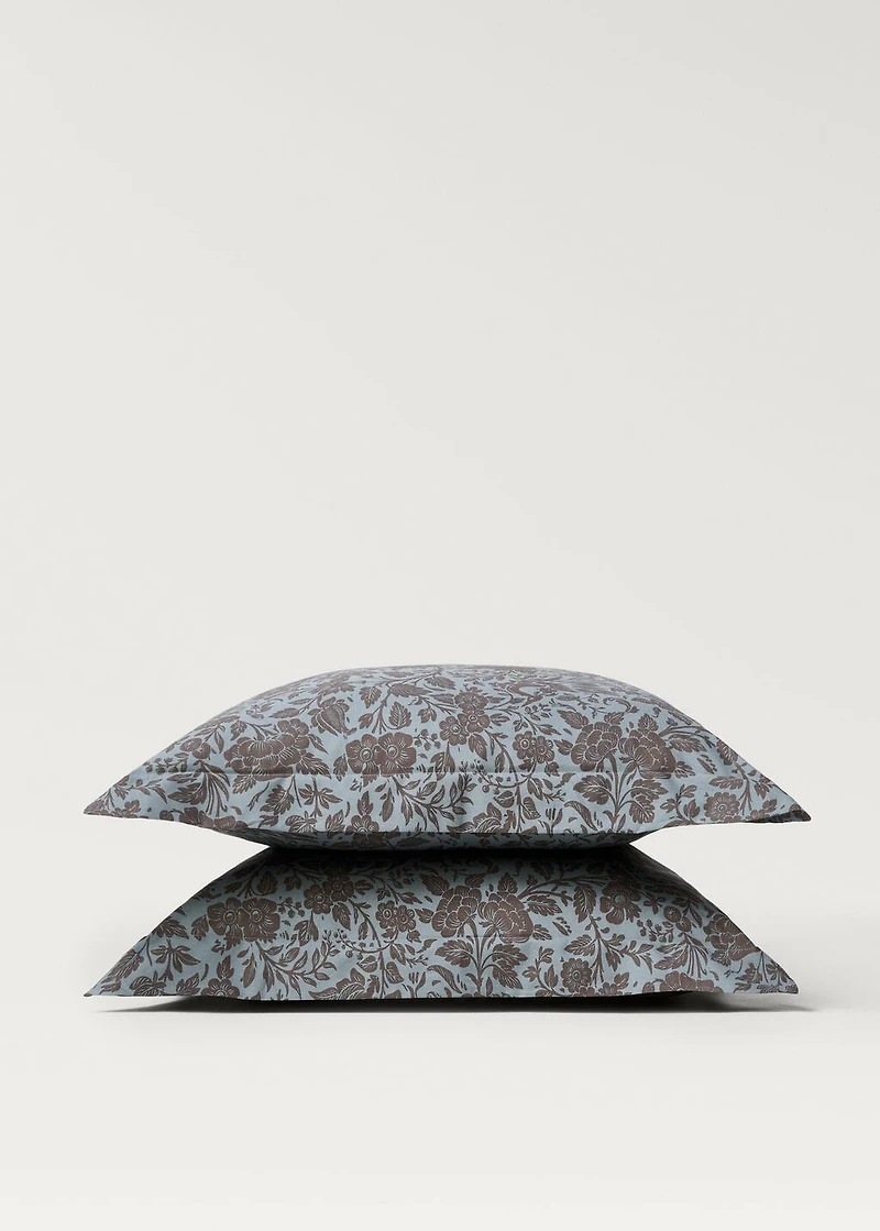Two cotton percale two-tone floral-print pillowcases 60x60 cm