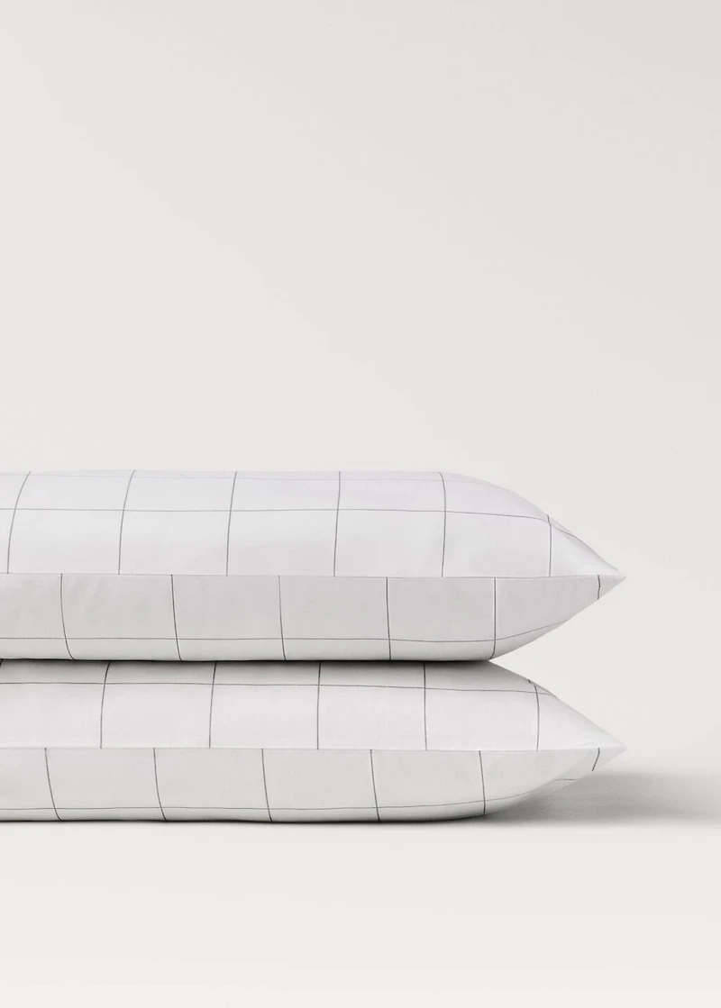 Two cotton percale two-tone check pillowcases 50x75 cm