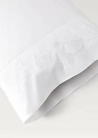 Cotton pillowcase with hand-embroidered flowers 45x110 cm
