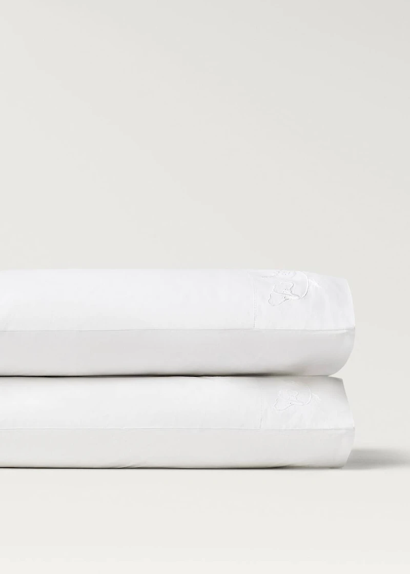 Two cotton hand-embroidered floral pillowcases 50x75 cm