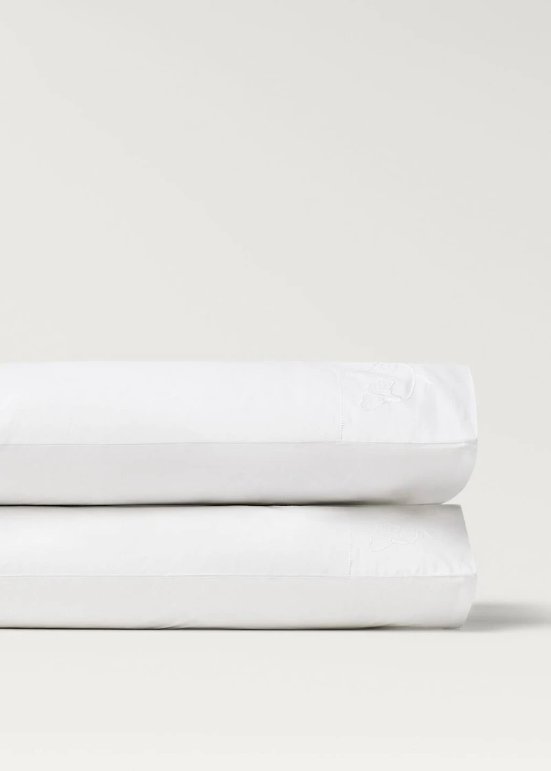 Two cotton hand-embroidered floral pillowcases 50x75 cm