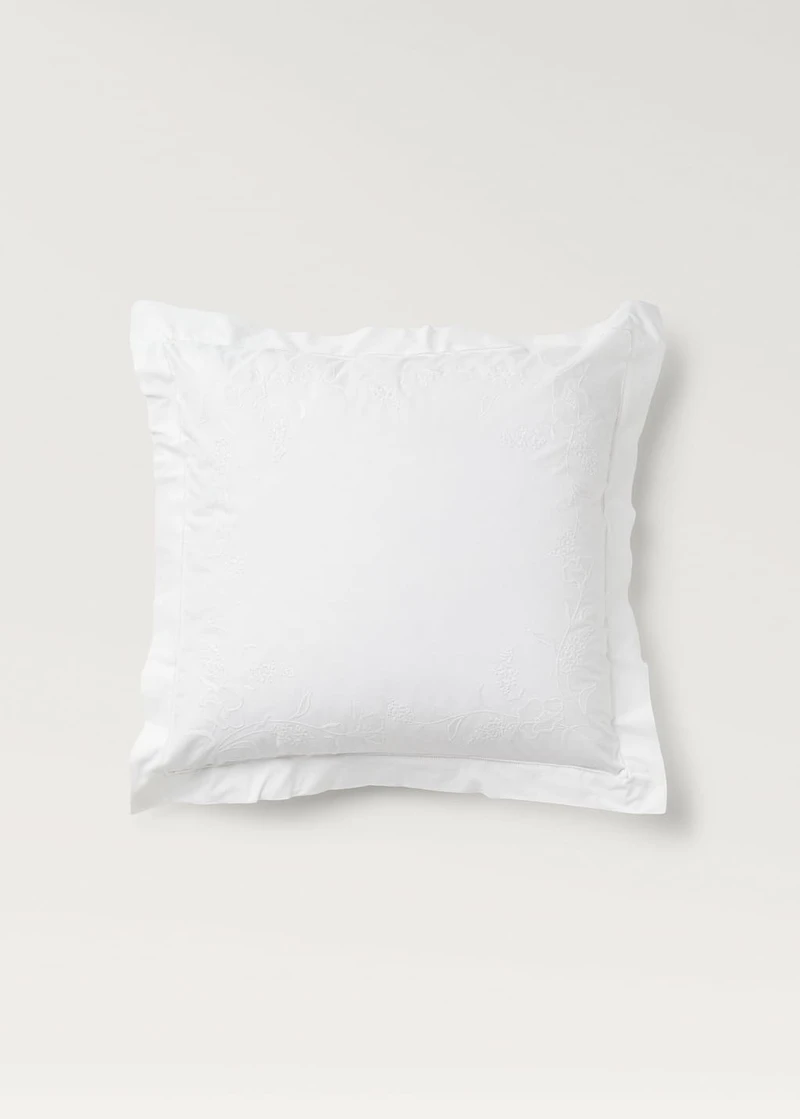 Two cotton pillowcases with hand-embroidered flowers 60x60 cm