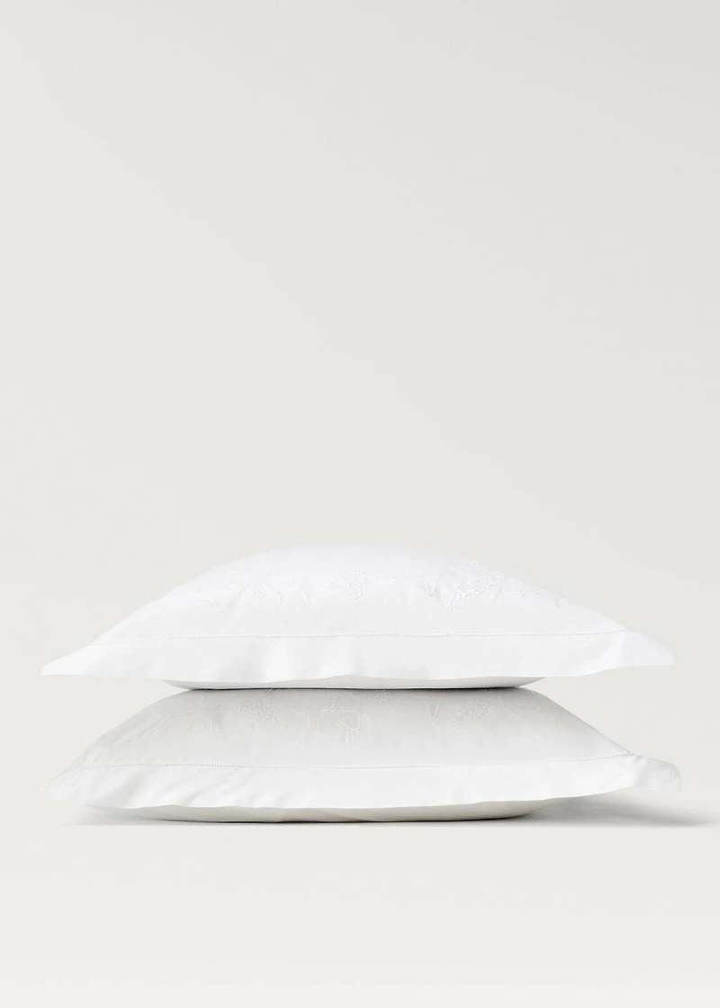 Two cotton pillowcases with hand-embroidered flowers 60x60 cm
