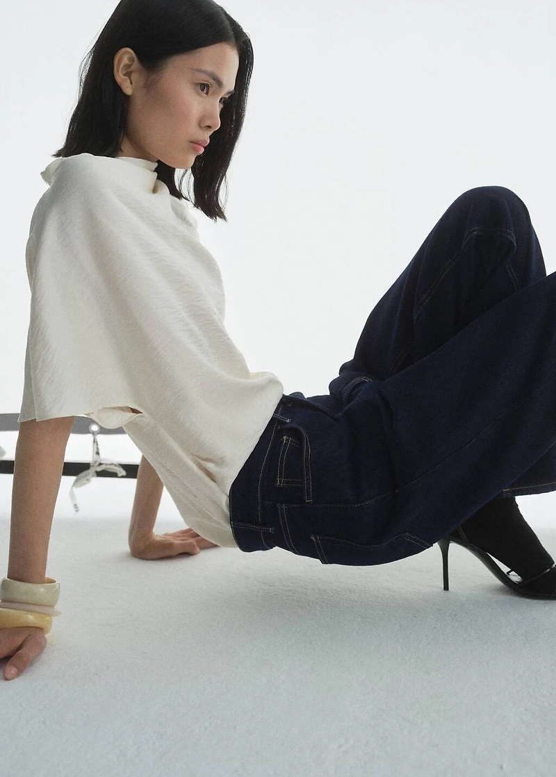 High-waisted straight-fit rinse-wash jeans