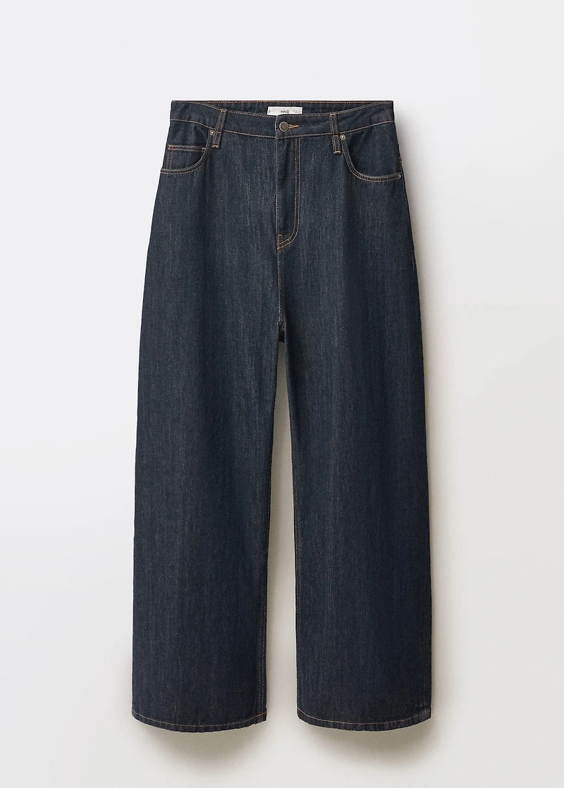 Low-rise wide leg rinse-wash jeans