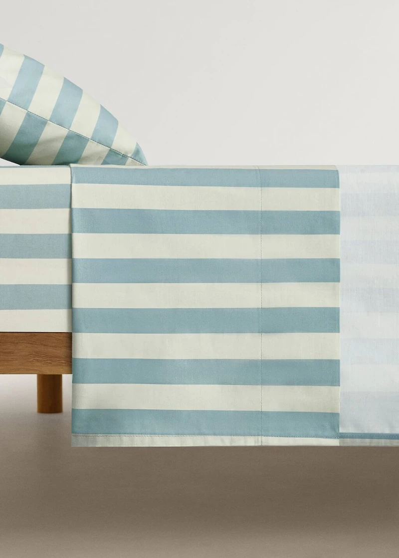 Cotton percale thick-striped top sheet for crib