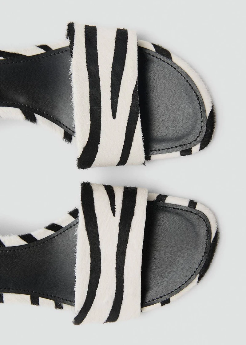 Zebra-print fur sandals