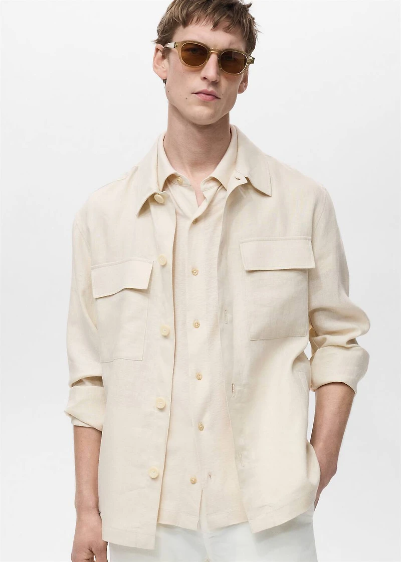 100% linen overshirt with pockets