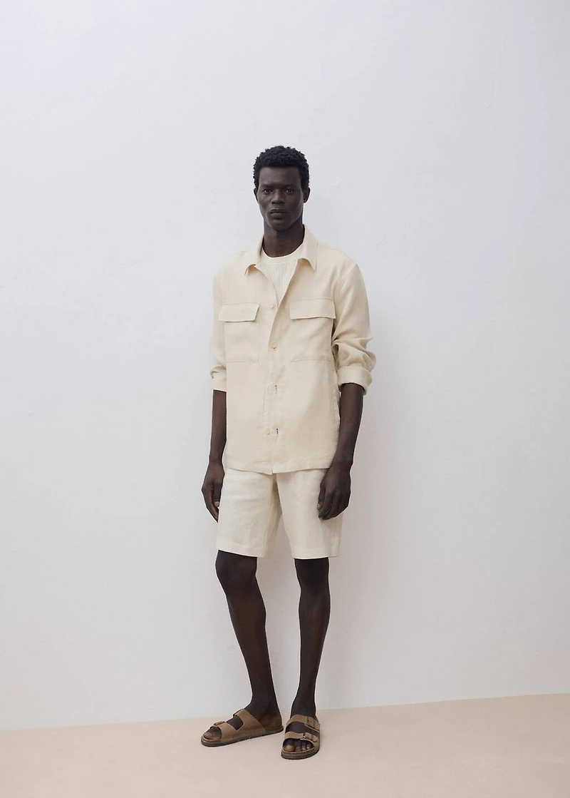 100% linen overshirt with pockets