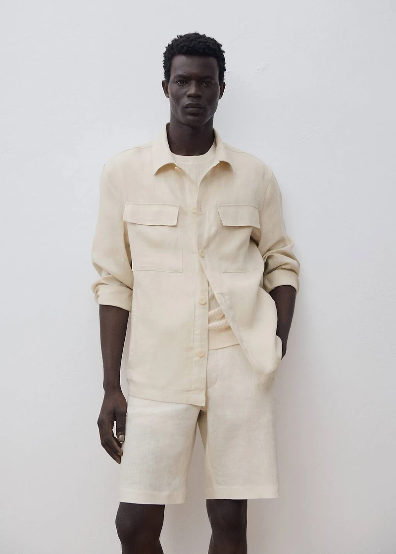 100% linen overshirt with pockets