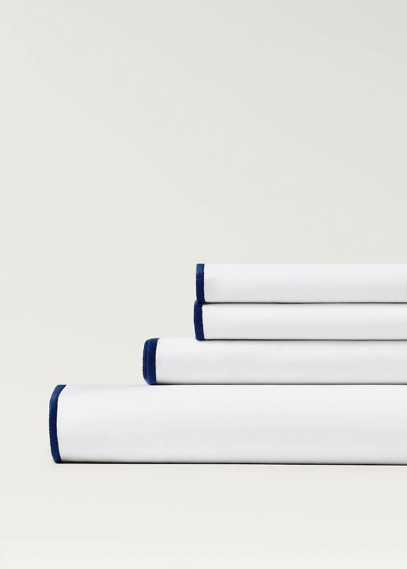 Cotton percale top sheet with contrasting overlock stitching for / cm bed