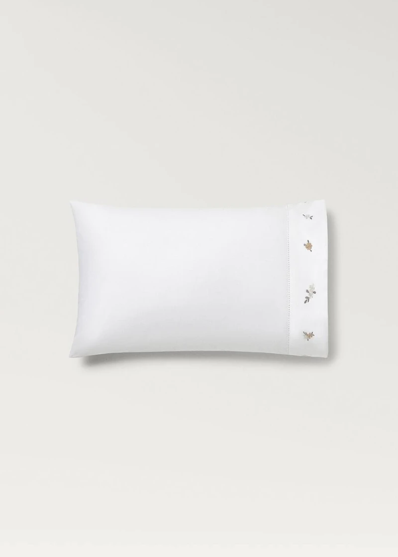 Cotton percale embroidered-flower children's pillowcase 30x50 cm