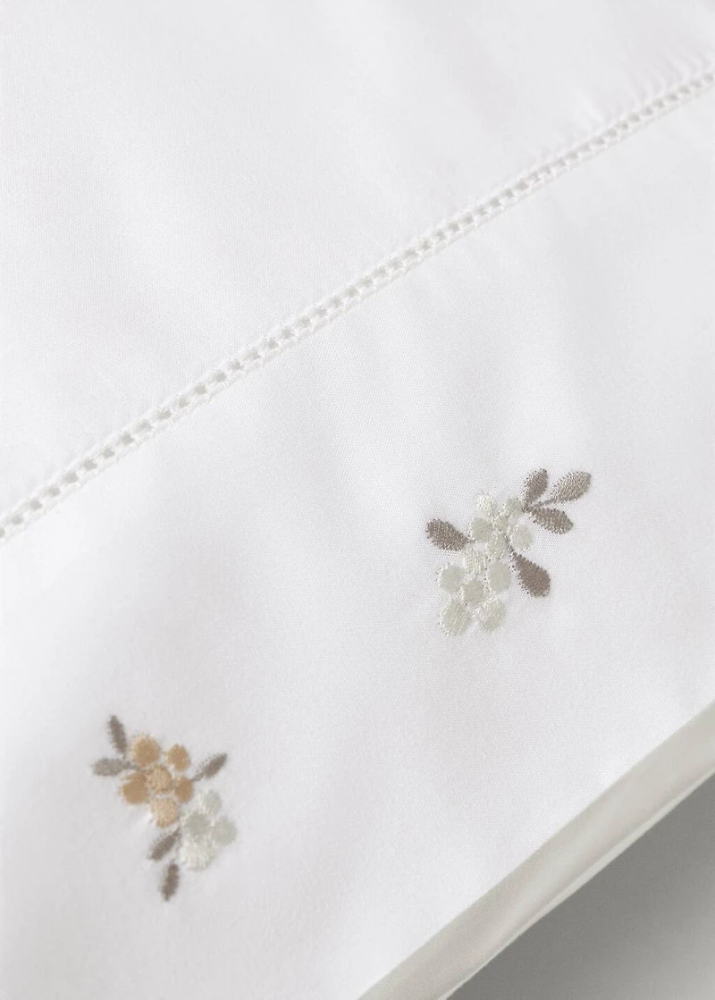 Cotton percale embroidered-flower children's pillowcase 50x75 cm