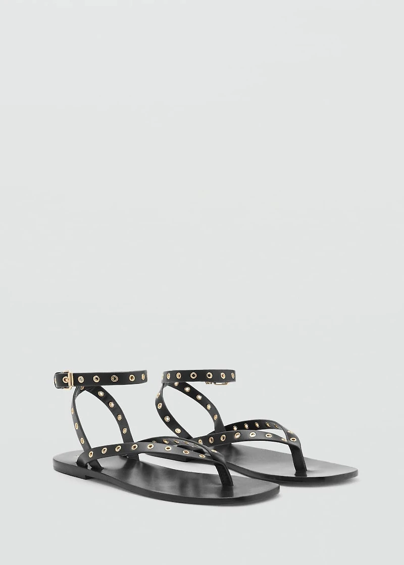 Leather sandals with eyelet straps