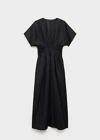 Long linen dress with gathered panel