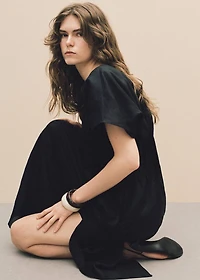 Long linen dress with gathered panel