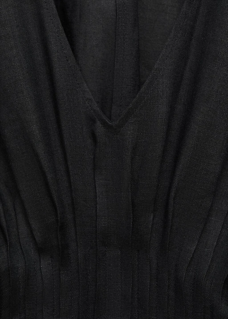 Long linen dress with gathered panel
