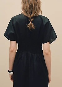 Long linen dress with gathered panel