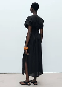 Long linen dress with gathered panel