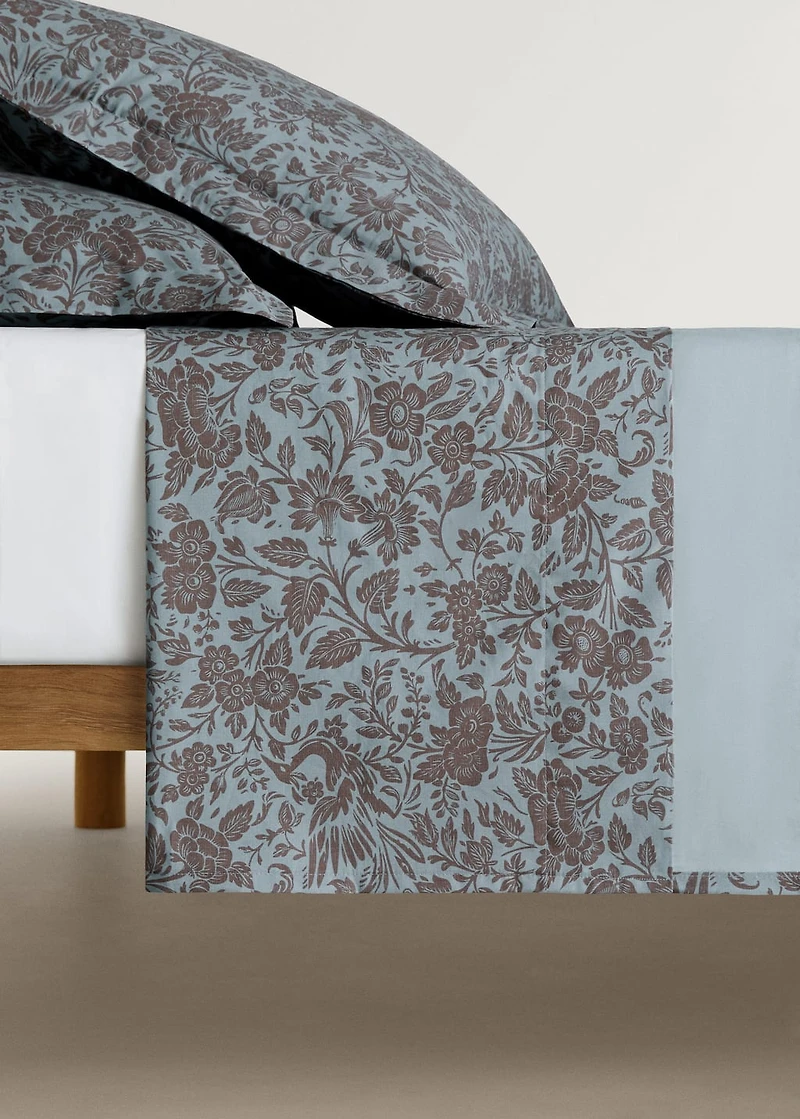 Cotton percale printed two-tone floral top sheet for 90 cm bed